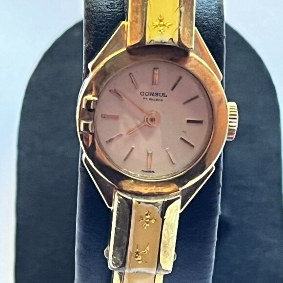 Consul Vintage Gold Plated Swiss Bracelet Enamel Watch main image 6